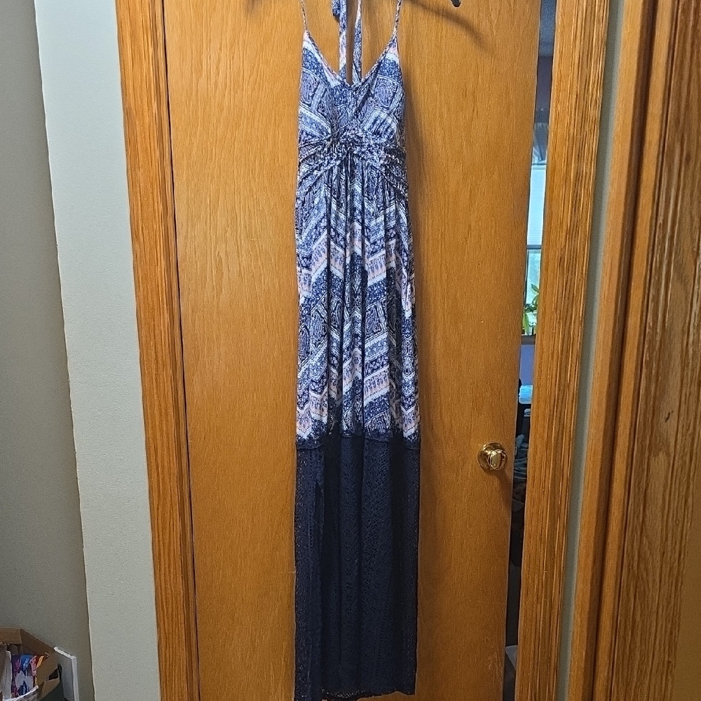 Vanity Navy and White Patterned Maxi Dress
